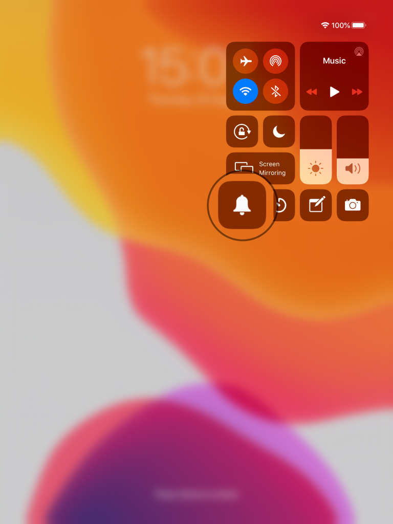 Using the control center to turn silent mode OFF iPad