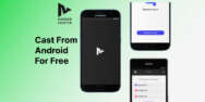 A featured image showing three Android smartphones, one with the MirrorMeister logo, second phone with the MirrorMeister start broadcast screen and the third phone with the MirrorMeister Connect to TV screen. The header on the left side of the image says "Cast To TV From Android For Free" and there's a MirrorMeister logo above it