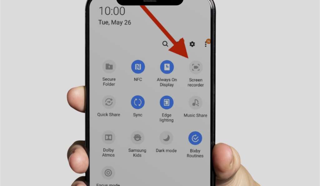 screen recording button in the menu on an android phone