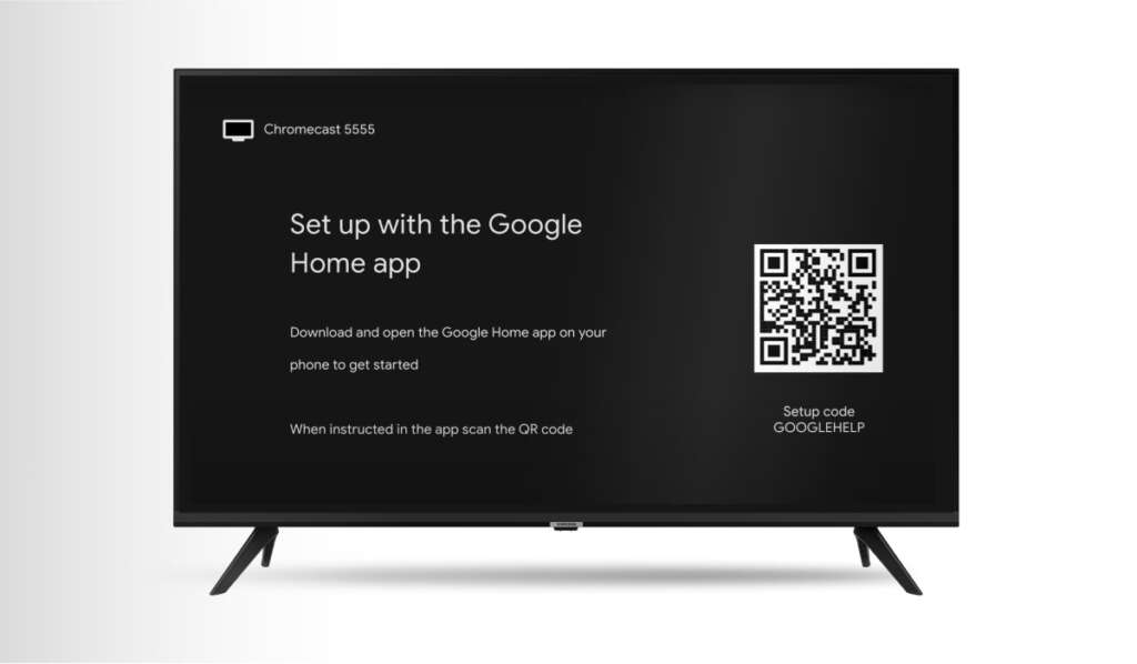 Instructions on how to setup Chromecast using Google Home app, displayed on the screen of a Smart TV