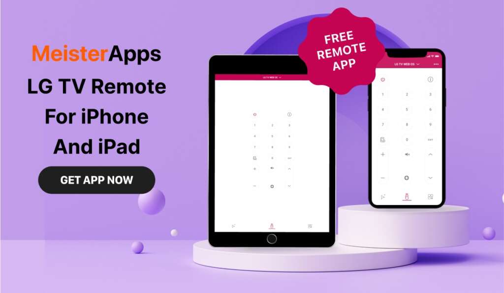 LG TV remote app banner with iPad and iPhone